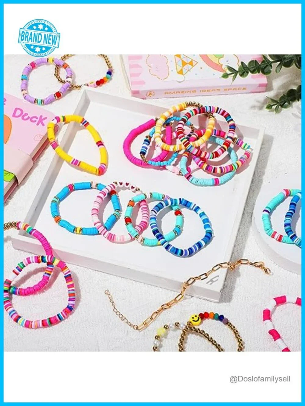 100 Pcs Preppy Friendship Heishi Clay Beaded Stretch Bracelets Set Stackable